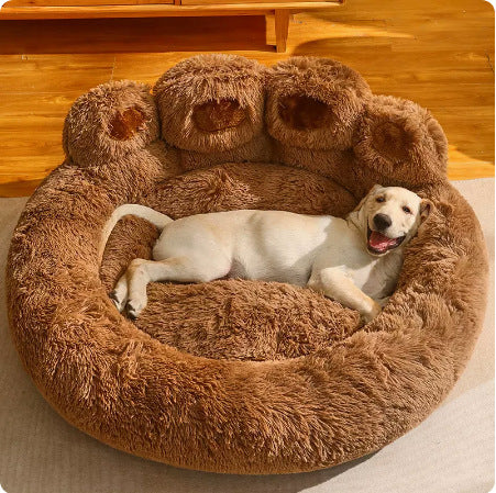 Cozy Long Plush Paw Print Pet Bed