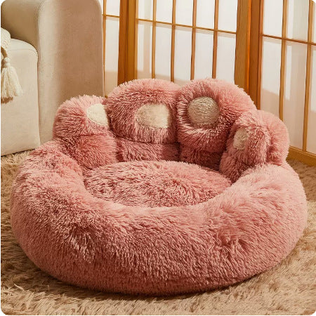 Cozy Long Plush Paw Print Pet Bed
